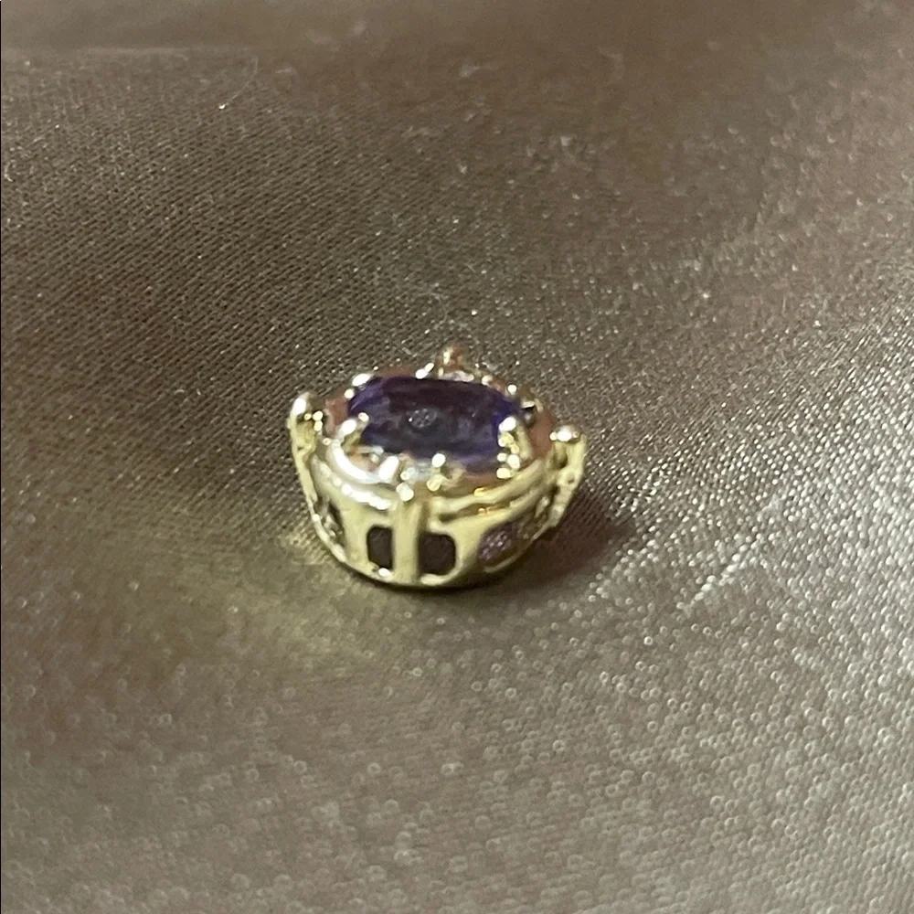Vintage Solid 14k and Genuine Amethyst Bracelet Slide Charm 7mm - Picture 7 of 8